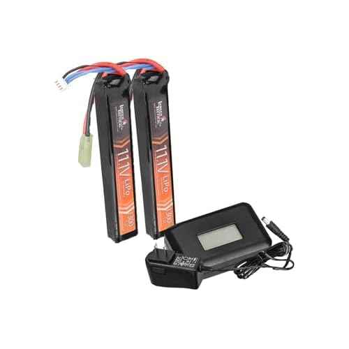Lancer Tactical Two Packs LiPo Airsoft High-Performance Battery & Charger 11.1V 1300mAh 15C/20C Stick - Tamiya/Dean Connector