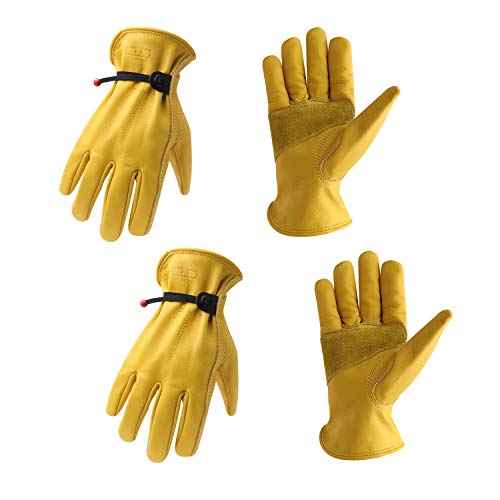 HLDD HANDLANDY 2 Pairs Cowhide Leather Work Gloves for Men & Women, Reinforced Durable Palm, Heavy Duty for Construction, Welding, Yardwork, Farm, Mechanic, Gardening, Driving