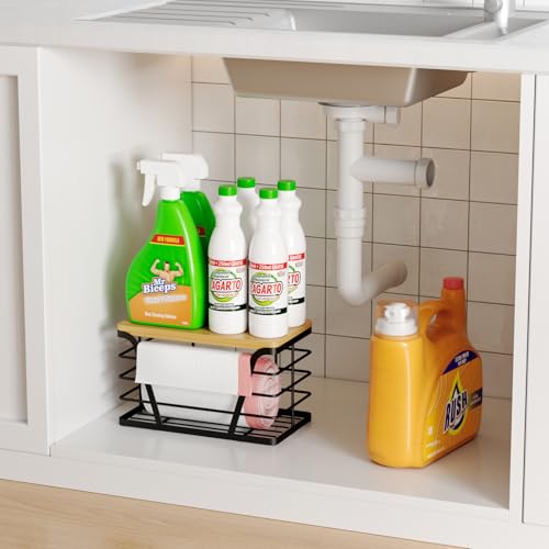 TIDIIABODE Small Grocery Bag Holder, Trash bag holder with Removable Bamboo Top, Wall Mount, No Drill, Stainless Steel, Black - color: 1-Pack-S-Black