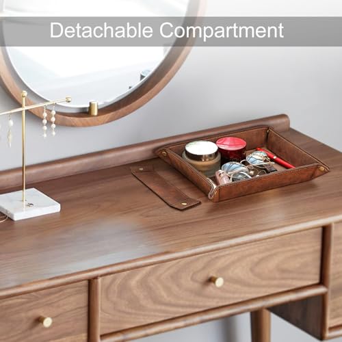 SITHON Valet Tray Desktop Storage Organizer, Removable 2 Compartments Catchall Tray Bedside Vanity Nightstand Caddy Holder Desk Storage Plate, Valentine's Day Gift, Brown - color: Brown