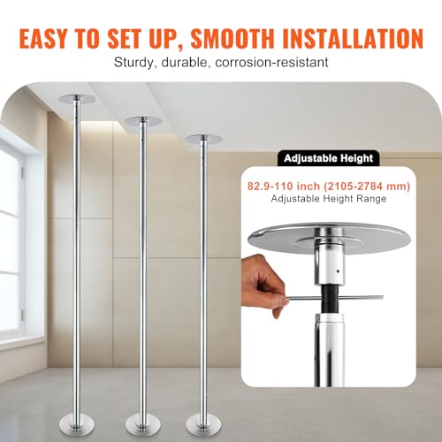 VEVOR Professional Dancing Pole, Spinning Static Dancing Pole Kit, Portable Removable Pole, 45mm Heavy-Duty Stainless Steel Pole, Height Adjustable Fitness Pole, for Exercise Home Club Gym, Silver