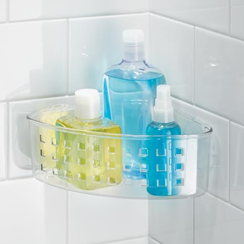 iDesign Plastic Suction Cup Corner Shower Basket for Bathroom Storage - Clear - Made in USA - style: Pack of 1