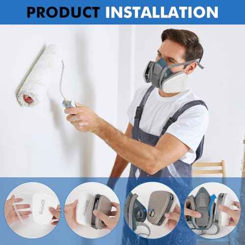 Reusable Respirator Mask with Filters 6001, Half Face Gas Mask For Chemical Spraying Painting Welding Construction