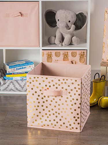DII Non Woven Polyester Storage Bin, Polka Dot, Pink & Gold, Small Set of 2 - color: Pink & Gold, size: Small Set of 2, 11x11x11" Cube