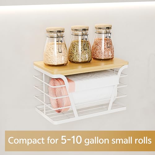 TIDIIABODE Small Grocery Bag Holder, Trash Bag Dispenser with Removable Bamboo Top, No Drill,White - color: 1-Pack-S-White