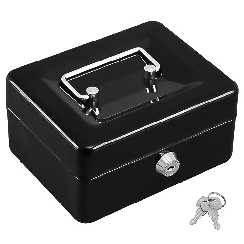 KYODOLED Cash Box with Key,Small Safe Lock Box with Portable Handle,Cash Drawer,5.91"x 4.72"x 3.15" Black Small - color: Black, size: Small