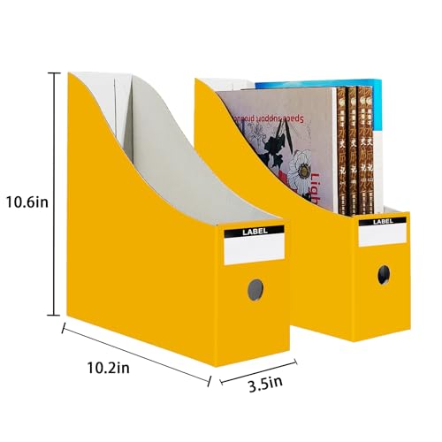 Limitliho 2 Pack Magazine File Folder Holder for Desk, Golden Yellow Book Bins for Classroom Library,Office,Home, 10.6" H x 10.2" L x 3.5" W in Cardboard Paper Organizer - color: Golden yellow