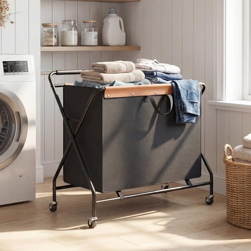 HOOBRO 172L Collapsible Laundry Basket with Wheels and Handle, Rolling Laundry Cart with Removable Liner Bag, Folding Laundry Hamper for Laundry, Bathroom, Bedroom, Black BB13XY01