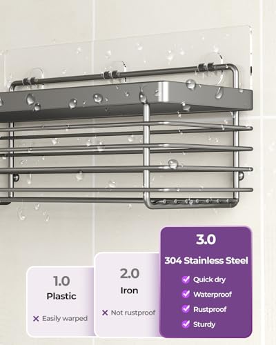 ODesign Shower Caddy 3 Pack SUS304 Stainless Steel-No Drilling-Shower Bathroom Shelves Rack,Rustproof Wall Mounted,Adhesive Shower Shelf Basket Organizer-Grey - color: Grey