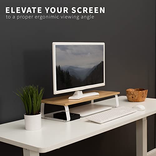 VIVO 24 inch Monitor Stand, Wood and Steel Desktop Riser, Screen, Keyboard, Laptop, Small TV, Ergonomic Desk and Tabletop Organizer, Light Wood, STAND-V000WM - color: Light Wood