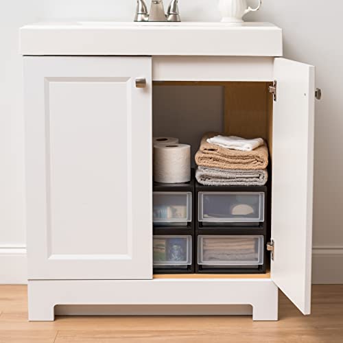 IRIS USA 6 Qt. Small Plastic Stacking Drawer, Stackable Storage Organizer Unit with Sliding Drawer for Bedroom Kitchen Under Sink Pantry Craft Room Dorm Office, Black, 4-Pack - size: 1 count (pack of 4)