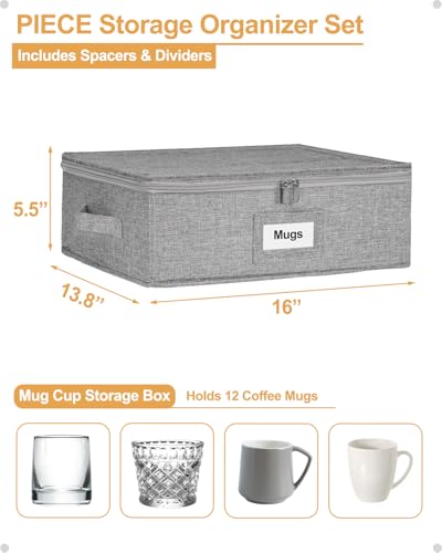 punemi Mug Storage Organizer w/Hard Shell Sides & Bottom, Padded Dividers, 2-Pack Stackable Coffee Mug Storage Boxes for Tea Cups, China Storage Containers for Packing & Moving - style: Coffee Storage 2pcs