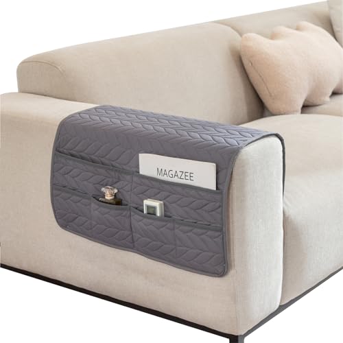 Waterproof No-slip Sofa Couch Remote Control Holder Chair Armrest Caddy Pocket Organizer Storage Bag for Cellphone Tablet Notepad Book Magazines DVD Eyewears Drinker Snacks Holder Pouch (Dark Grey) - color: Dark Grey