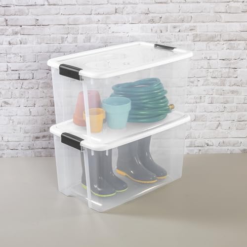Sterilite 8-Pack 70 Quart Ultra Latch Box, Clear Storage Organizer Bins with Latching Lids - Stackable Plastic Containers for Home Organization in Garage, Attic, Basement, and Closet - size: 70 Quart