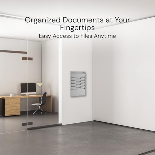4 Tier Wall Mounted File Organizer, Metal Task Rack for Office Documents, Mail & Folders, Space-Saving Office Wall Organizer, Graywhite 19.5”H - color: Greywhite