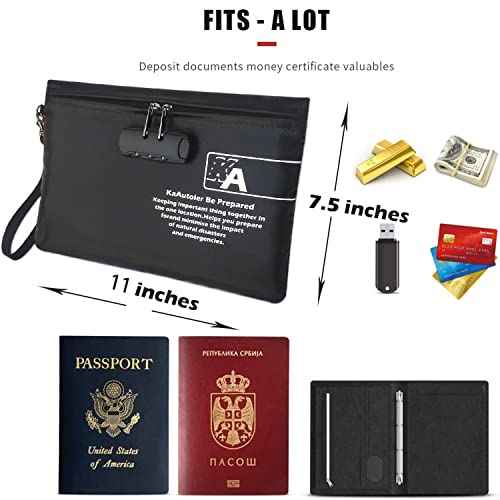 Fireproof Money Bag with Lock KaAutoler Fireproof and Waterproof Cash Bag with Zipper Closure Fireproof Safe Box Money Pouch Locking Accessories Pouch for Cash (11"*7.5")