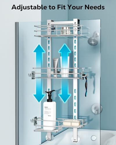 Nieifi Over the Door Shower Caddy, Stainless Steel Rustproof, Adjustable Hanging Shower Organizer, Anodized Aluminum, Silver - color: Silver, Stainless Steel