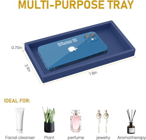 Silicone Vanity Tray - Thickened, Shatterproof, Rectangle - 7.8 * 3.9 in - For Counter, Soap Dispenser - color: Sapphire Blue, size: Small-7.8*3.9 in