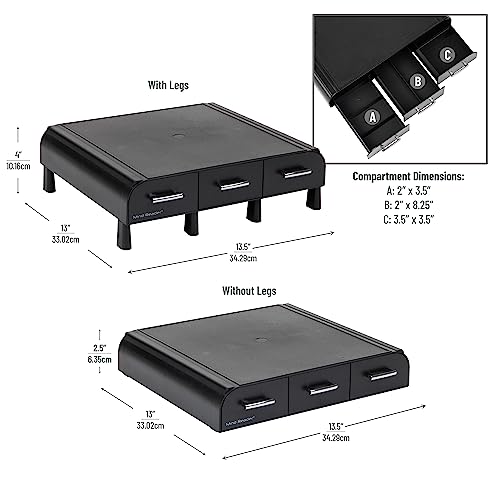 Mind Reader Monitor Stand, 3 Storage Drawers, Desktop Organizer, Riser, Office, 13.5"L x 13"W x 4"H, Set of 2, Black - size: 2 Pack