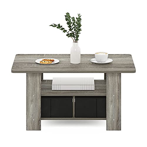 Furinno Andrey Coffee Table with Bin Drawer, French Oak Grey/Black - color: French Oak Grey/Black, style: 2 Bin
