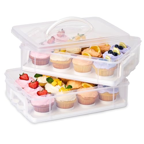 Snapware (2-Layer, 24 Cupcakes Plastic Detachable Cupcake Carrier Storage Container With Lid and Handle, Freezer Dishwasher Microwave Safe - size: 14.25" L x 10.5" W