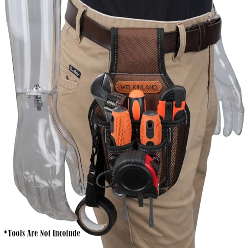WELKINLAND 7-Pockets Tool Pouch, Brown Tool Pouch Organization, Heavy-Duty Electrician Tool Pouches Men, Side Belt Pouch, Small Electrician Holster