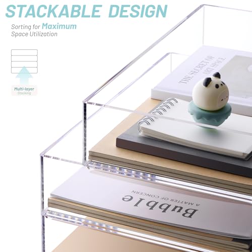 SANRUI Acrylic Stackable Letter Tray Clear Desk Paper Organizer 4-Tier Desk File Organizer Paper Sorter Holder Document Shelf Tray for Letter/A4,4-Pack - style: A4 Horizontal File Trays 4 Tier