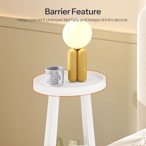 HOOBRO Small Round Side Table, 2-Tier Round Sofa End Table, Compact Nightstand with Cotton Linen Storage Basket, for Small Space, Living Room, Bedroom, Dorm, White WW183BZ01 - color: White