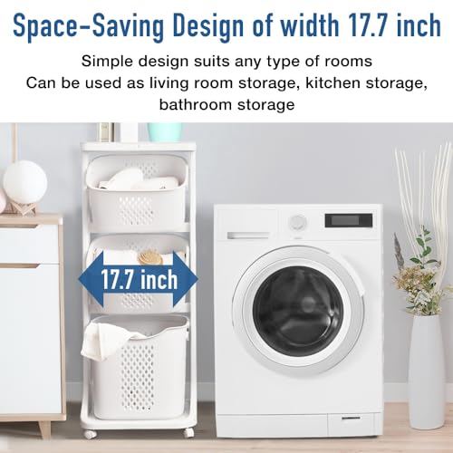 Japard 108 Liters Vertical Rolling Laundry Compact Hamper Ultra Slim, 4 Sorter Cart with Wheels and Breaks, 4-tier Baskets Detachable for Small Space, Dorm, Closet, Bathroom, Easy Assembly White Gray - size: 4 Tier
