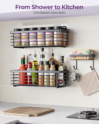 ODesign Shower Caddy 3 Pack SUS304 Stainless Steel-No Drilling-Shower Bathroom Shelves Rack,Rustproof Wall Mounted,Adhesive Shower Shelf Basket Organizer-Black - color: Black