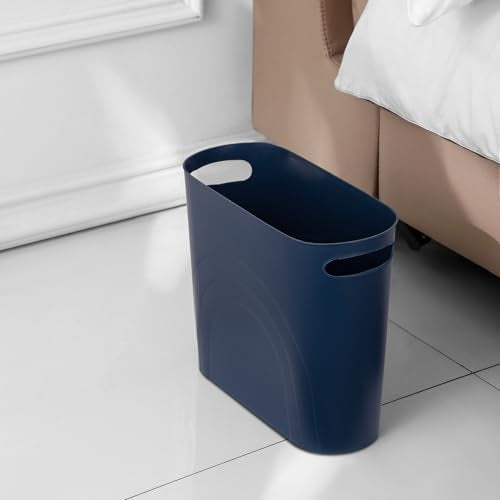 rejomiik Small Trash Can, 3.5 Gallon Slim Garbage Can Plastic Waste Basket with Handles Container Bin for Narrow Spaces Bathroom, Bedroom, Kitchen, Office at Home, 2 Pack Navy - color: Navy, size: 2 pack