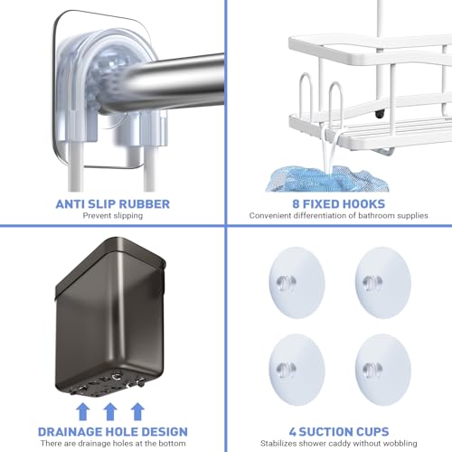 Aitatty Hanging Shower Caddy Bathroom Organizer: Rustproof Shower Shelf Racks Over Shower Head - No Drilling Inside Bath Shower Rack Shelves Over Showerhead for Shampoo with Soap Holder White - color: White