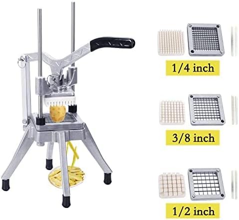 Rismanor Commercial Vegetable Fruit Chopper 1/4″3/8″1/2″Blade Onion Chopper French Fry Cutter Slicer Stainless Steel for Tomato Potato Cutting Restaurant Home Kitchen, Sliver