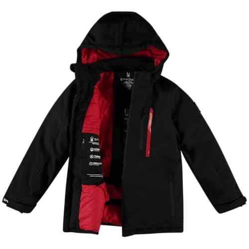 Spyder Boys Winter Ski Jacket - Insulated Soft Shell Water Resistant and Windproof Snowboard Winter Coat with Detachable Hood, Size 5-6, Black