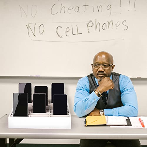 36-Grid Wooden Cell Phone Holder Desktop Organizer Storage Box for Classroom Office (White 36-Grid) - size: White 36-Grid