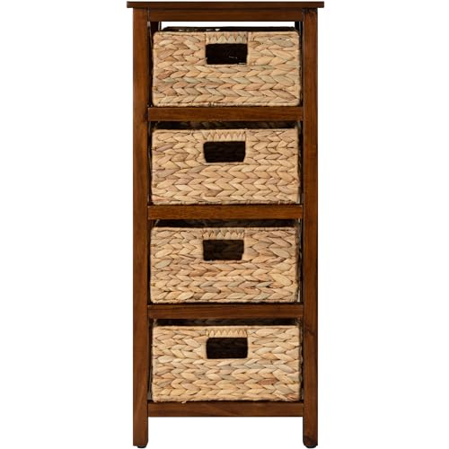 eHemco 4 Tier X-Side End Storage Cabinet with 4 Wicker Baskets, Walnut - color: Walnut, size: 14"D x 14"W x 32.1"H (4 Drawers)