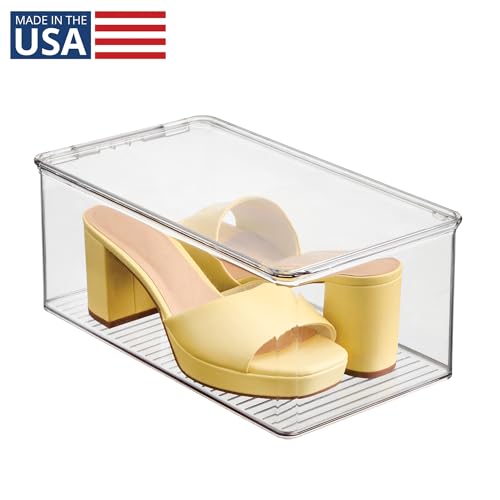 iDesign Stackable Shoe Box - Plastic Shoe Box with Hinged-Lid - Clear - Made in USA - style: Pack of 1
