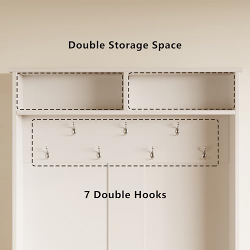 Aiho Hall Tree with Bench and Shoe Storage, 3-in-1 Entryway Hall Tree, with Adjustable Shoe Storage, for Entryway, Hallway, White - color: White