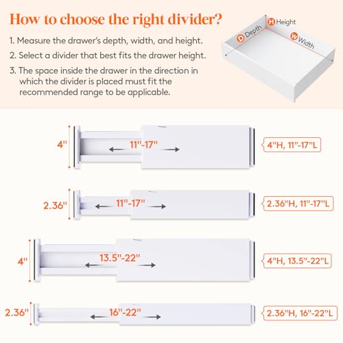 Lifewit 5 Pack 2.36" High Drawer Dividers 40-56cm/16-22 Adjustable Drawer Organizer for Clothes/Utensils, Expandable Drawer Separator in Dresser/Kitchen/Bedroom/Office Organization & Storage White - size: 2.36"H, 16-22"L