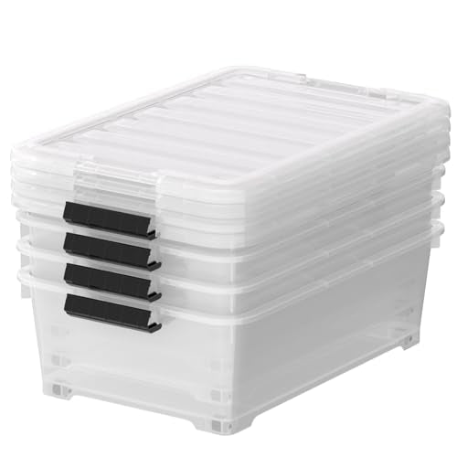 20 Quart Plastic Under Bed Storage Containers, Latching Storage Boxes with Wheels, Clear Under Bed Storage Bins, 4 Pack - size: 20 Quart