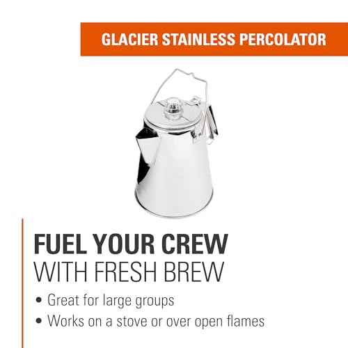 GSI Outdoors Percolator Coffee Pot I Glacier Stainless Steel Ultra-Rugged for Brewing Coffee Over Stove and Fire | Ideal for Group Camping, 14 Cup