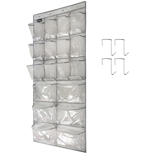 Extra Large Hanging Crystal Clear Over Door Shoe Organizer, Closet Shoe Rack with 12+6 Pockets, 8 Hooks, Grey (59"x 21.6") - color: A-grey&Clear