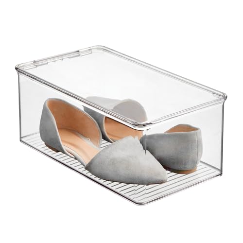iDesign Stackable Shoe Box - Plastic Shoe Box with Hinged-Lid - Clear - Made in USA - style: Pack of 1