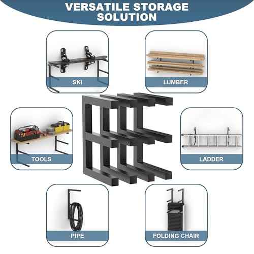 Ultrawall Lumber Storage Rack Wall Mount Wood Storage Racks, Metal Wood Organizer Racks for Shed, Workshop, Garage, Holds Up 220 LBS Per Level (Pack of 4, Black)