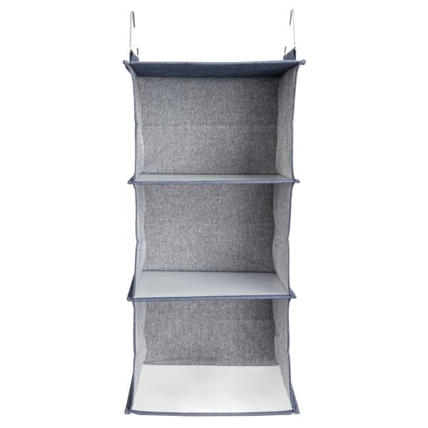 Household Essentials Hanging Cotton Blend Closet Organizer with 3 Storage Shelves, Denim - color: Denim