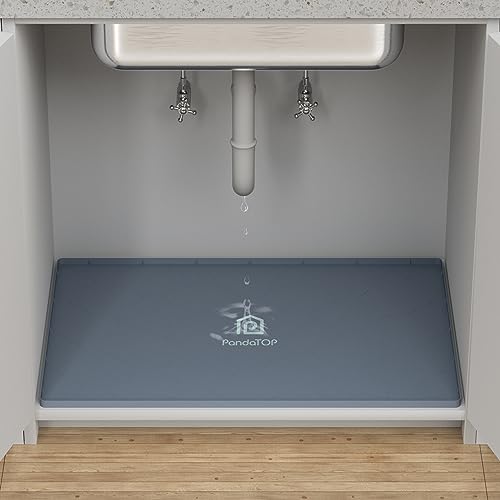 Under Sink Mat, 25" x 22" Silicone Kitchen Cabinet Tray, Waterproof & Flexible Under Sink Liner for Kitchen Bathroom and Laundry Room - size: 22"W x 25"L