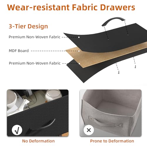 Somdot Nightstand with 3 Drawers, Dresser with Fabric Bins for Bedroom, Hallway, Entryway, Night Stand Bedside Table Furniture, Sturdy Steel Frame, Wooden Top, Easy Pull Fabric Bins, Black - color: Black, size: 11.4"D x 15.2"W x 30.6"H (3 Drawers)