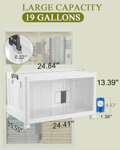 OlarHike 76QT Lockable Storage Bins with Lids - Folding Storage box with Doors and Wheels, Collapsible Plastic Bins for Closets, Office, Stackable Organizer and Containers, Gifts, 3 Pack Cubes - size: 76QT-White, style: 3Pack