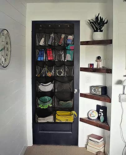 Extra Large Hanging Over Door Shoe Organizer, Closet Shoe Rack - 12+6 Crystal Pockets, 4 Hooks, Black (59"x 21.6") - color: B-black&Clear