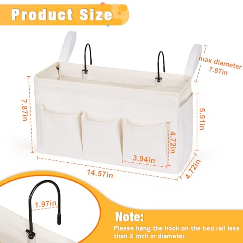Lilithye Bedside Caddy Organizer with Fixed Straps and Water Bottle Holder for Home, College Dorm, Hospital, Crib and Bunk Bed (2pcs White) - color: 2pcs White